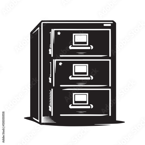 Black Color Filing Cabinet Silhouette Vector Illustration, Solid White Background