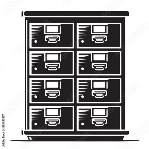 Black Color Filing Cabinet Silhouette Vector Illustration, Solid White Background