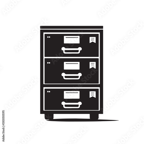 Black Color Filing Cabinet Silhouette Vector Illustration, Solid White Background