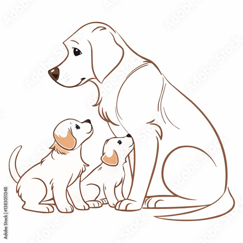 A mother dog with her two puppies in a loving embrace, a scene of tenderness and affection