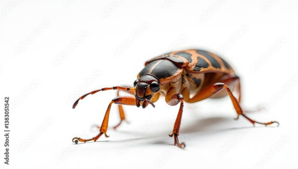 Fototapeta premium Magnified view of isolated bug against stark white, clean, pest control, specimen
