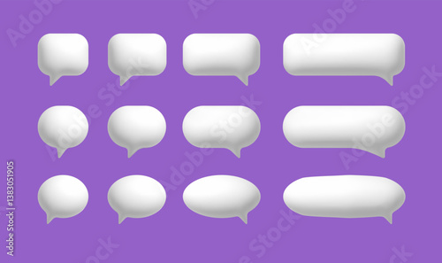 3d speech chat balloon. Talk message icon for text, vector white dialogue or conversation comment cloud. Speak box shape sign, bubble ballon element illustration design.