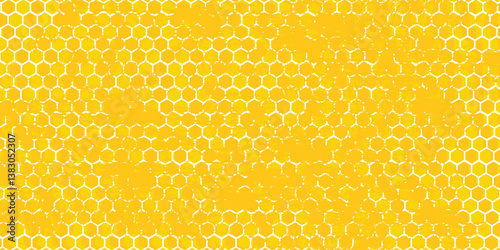 Yellow honeycomb pattern seamless, art background template. Vector honey texture,