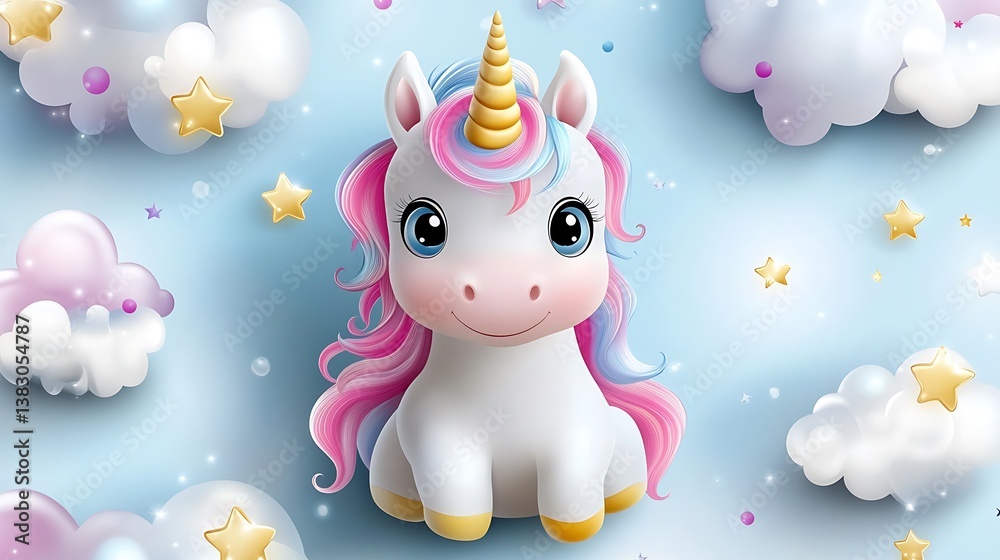 Adorable Unicorn in a Dreamy Cloudland