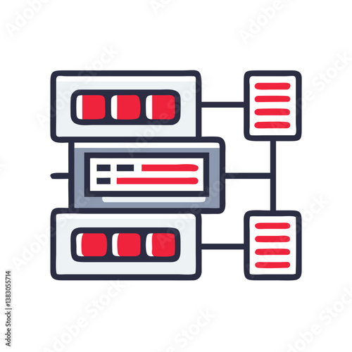 Supercomputer Icon with Data Flow on Transparent Background  