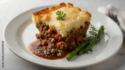 Shepherd's Pie Serving on White Plate.............