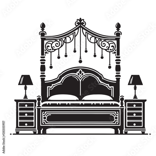 Black Color Headboard Silhouette Vector Illustration, Solid White Background