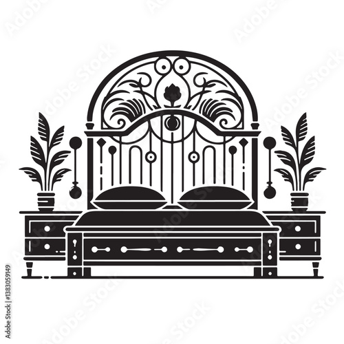 Black Color Headboard Silhouette Vector Illustration, Solid White Background