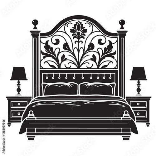 Black Color Headboard Silhouette Vector Illustration, Solid White Background