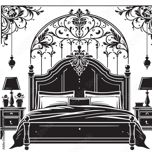 Black Color Headboard Silhouette Vector Illustration, Solid White Background