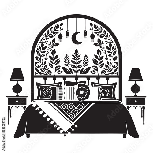 Black Color Headboard Silhouette Vector Illustration, Solid White Background