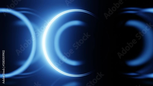 Abstract seamless loop of 3D render neon circle. Blue neon circles abstract futuristic hi-tech motion background seamless loop. Video 3d animation Ultra HD 4K 3840x2160.