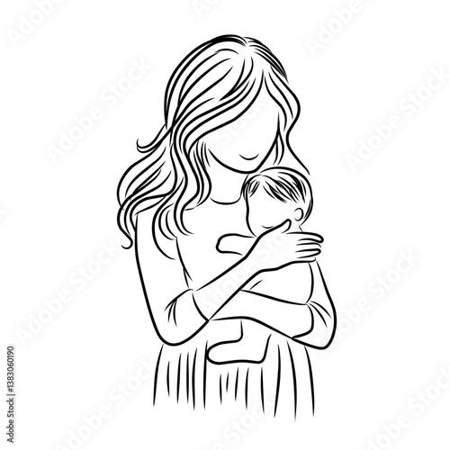 mom with long hair hold a baby