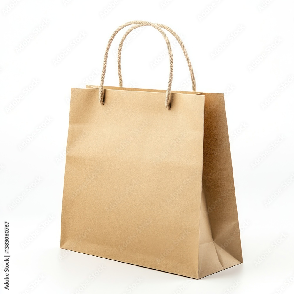 Recyclable Kraft Paper Gift Bag with Handles on White Background Recyclable Kraft Paper Gift Bag with Handles on White Background