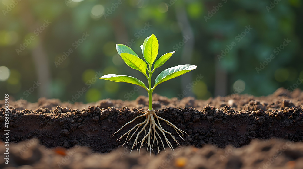 Nurturing Green Seedling Growth in Fertile Soil Nature Photography Bright Environment Close-Up View Sustainability Concept