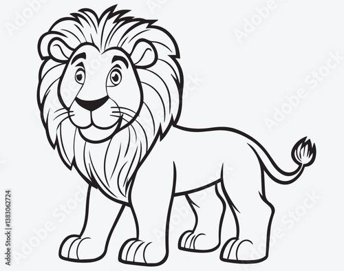 A minimalist outline of a lion roaring with a big mane, perfect for children's coloring books. The transparent background and simple line art offer endless opportunities for young artists to color
