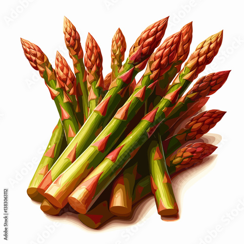 Fresh Asparagus Stalks Piled Together on a White Background  