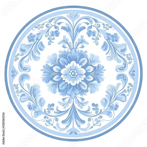 Circular design with intricate blue floral patterns