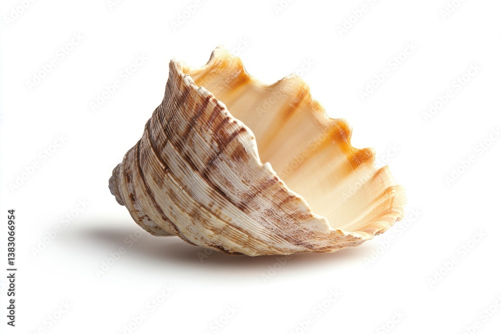 Isolated Seashell Still Life with Beige and Brown Details on White Isolated Seashell Still Life with Beige and Brown Details on White