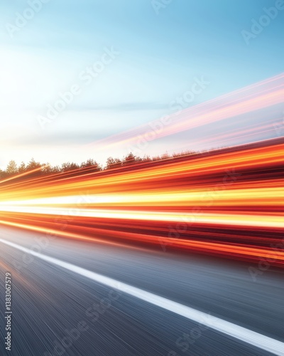 Abstract Light Trails from Vehicles on Road at Sunset