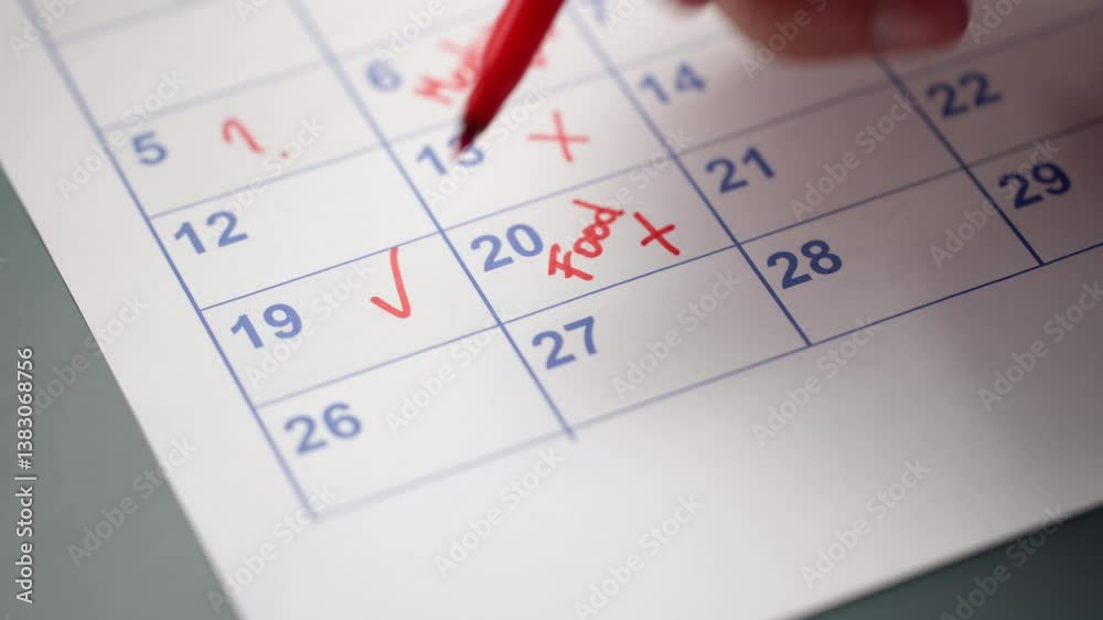 Calendar Deadline. Young Man Holding Pen Marking Calendar Deadline. Young Man Holding Pen Marking