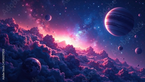 Deep space illustration with stars, planets, and galaxies in a stunning cosmic environment , galaxies, planet