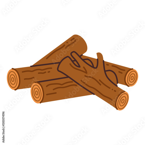 A pile of firewood. Wooden logs for lighting a fire on a camping trip. Vector illustration in flat style, isolated on a white background