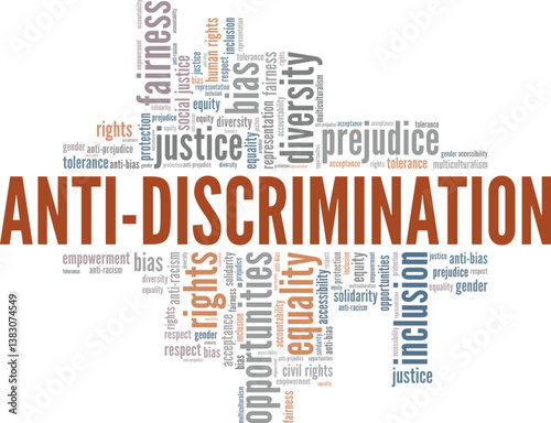 Anti-discrimination word cloud conceptual design isolated on white background.