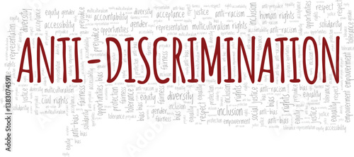 Anti-discrimination word cloud conceptual design isolated on white background.