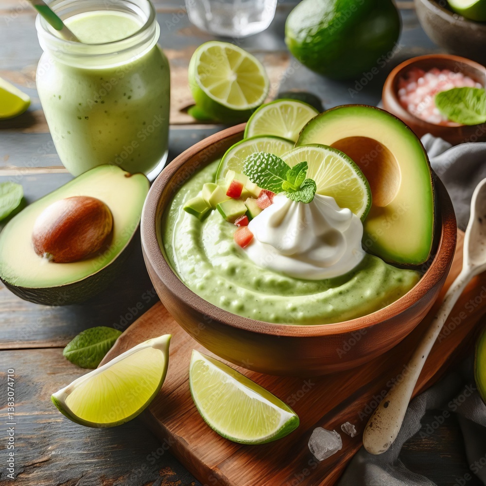 Creamy avocado and zesty lime blended for a refreshing option Creamy avocado and zesty lime blended for a refreshing option