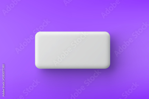 3d vector white plastic rounded rectangular button on purple background. Realistic minimal icon with shadow.