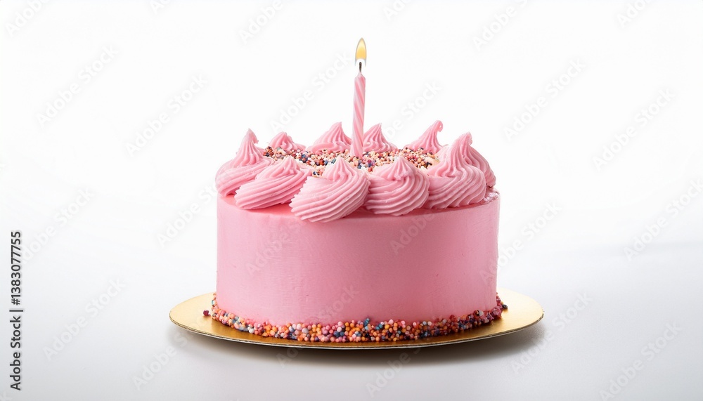 pink birthday cake with one candle isolated on transparent background pink birthday cake with one candle isolated on transparent background