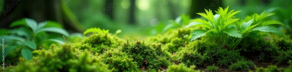 Dense layer of moss and ferns in a forest floor, green, nature, organic Dense layer of moss and ferns in a forest floor, green, nature, organic