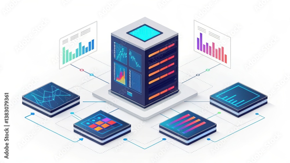 Data Visualization and Analysis Concept with Server and Graphical Representations of Information Data Visualization and Analysis Concept with Server and Graphical Representations of Information