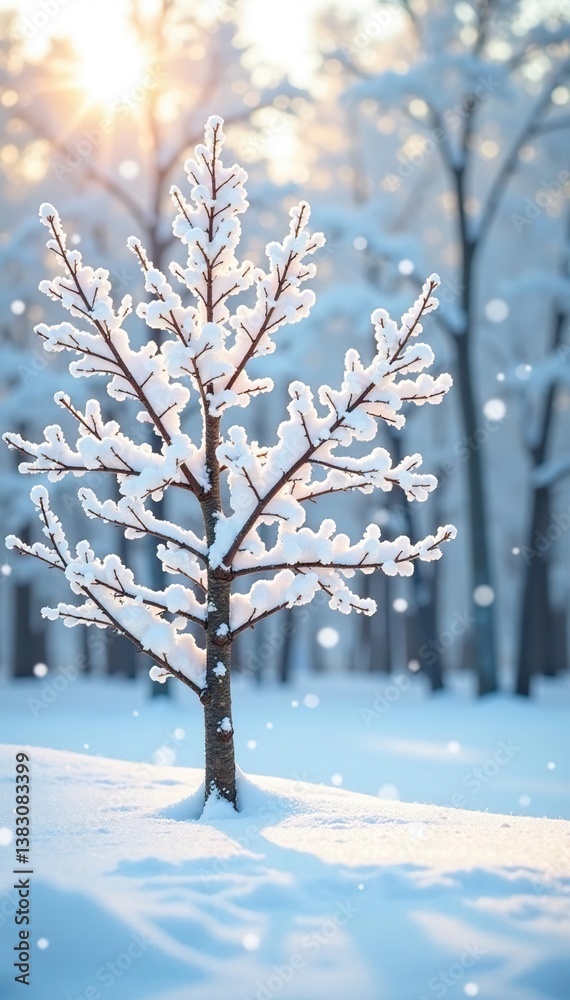 Delicate tree branches on a snowy white background, partially exposed to sunlight, snowflakes, isolated Delicate tree branches on a snowy white background, partially exposed to sunlight, snowflakes, isolated