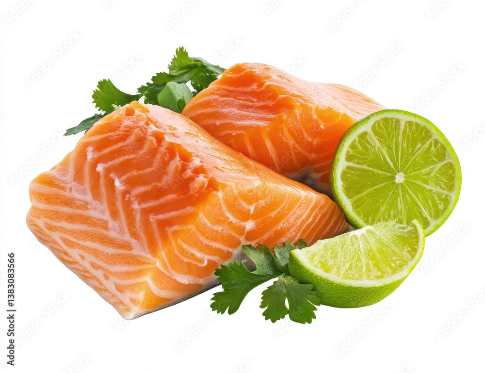 Fresh salmon fillets with lime and cilantro Fresh salmon fillets with lime and cilantro