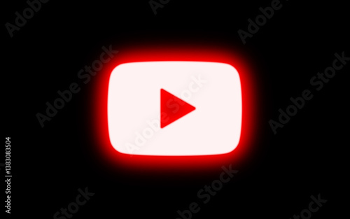 Free Download Neon YouTube Play Button Icon Square with Triangle for Social Media on black Background  - GFXLoad