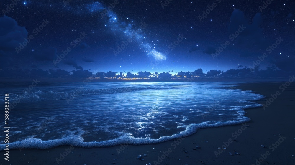 Night beach scene with milky way