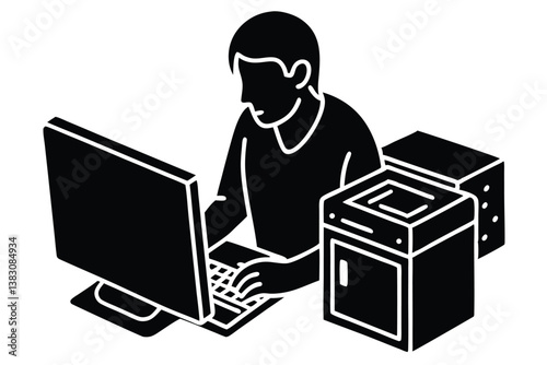Student Learning Computer Hardware Components Vector