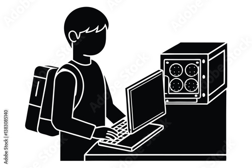 Student Learning Computer Hardware Components Vector