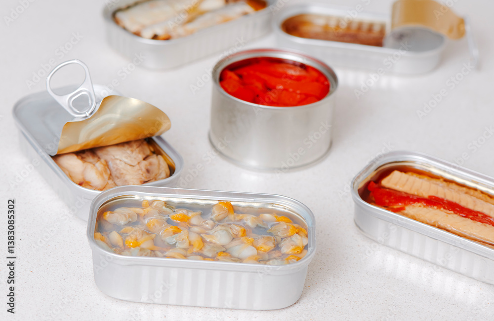 some open cans of food on the countertop