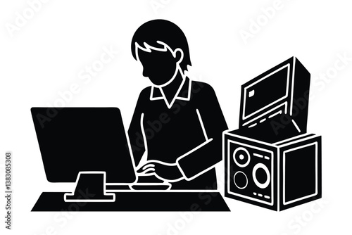 Student Learning Computer Hardware Components Vector