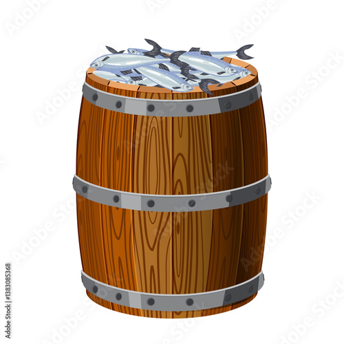 Cartoon wooden barre with fish herring