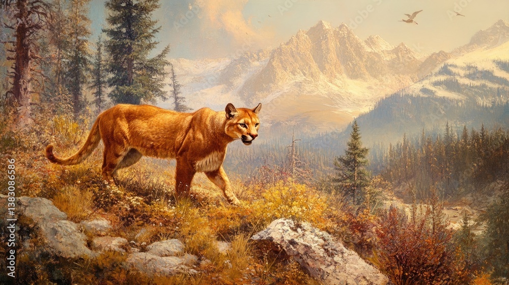 Obraz premium Mountain lion prowling in the wilderness