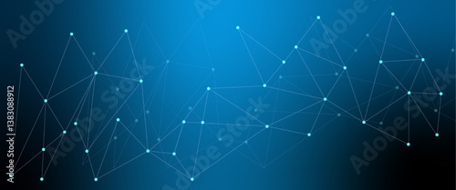 Abstract global pattern geometric polygonal space background and network connections with bokeh points and lines. Abstract blue lines and dots connections, social network communication.  