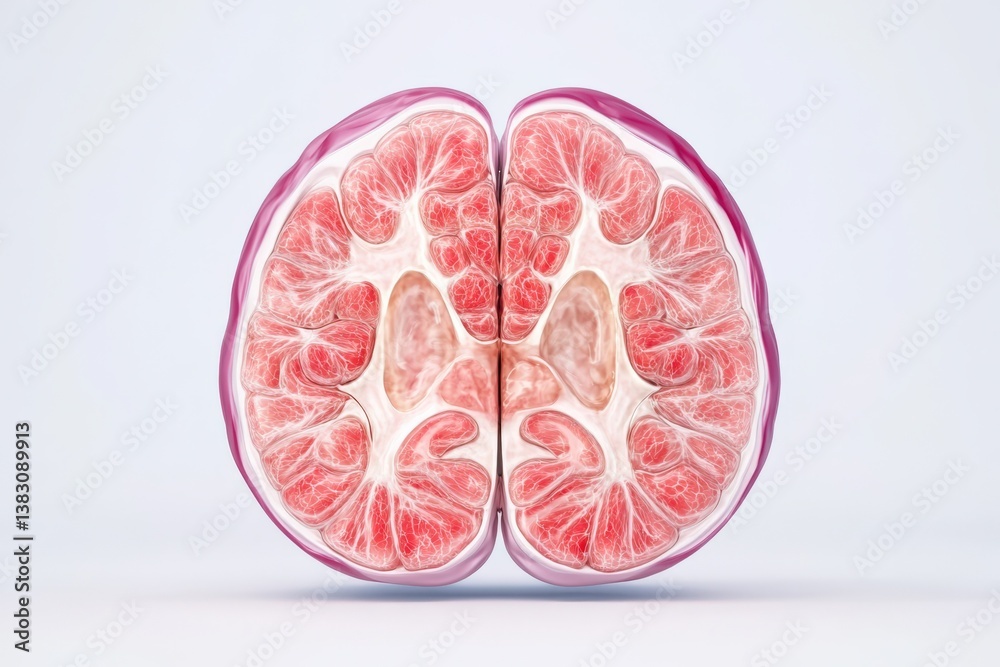 Cross section of a brain depicting Alzheimer disease with prominent plaque buildup and neuron damage Cross section of a brain depicting Alzheimer disease with prominent plaque buildup and neuron damage