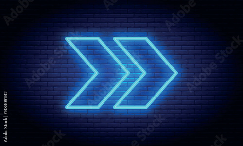 Neon Right arrow icons. Arrow symbol. Glowing pointers on black background. Location right indicator for road, casino, bar, cinema, nightclub. neon sign of Arrow decoration and template.
