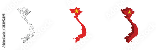 Vietnam outline, fill with flag and 3d map