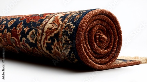 Exquisite rolled oriental rug featuring an intricate floral pattern design