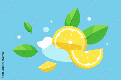 lemon slice with green leaves